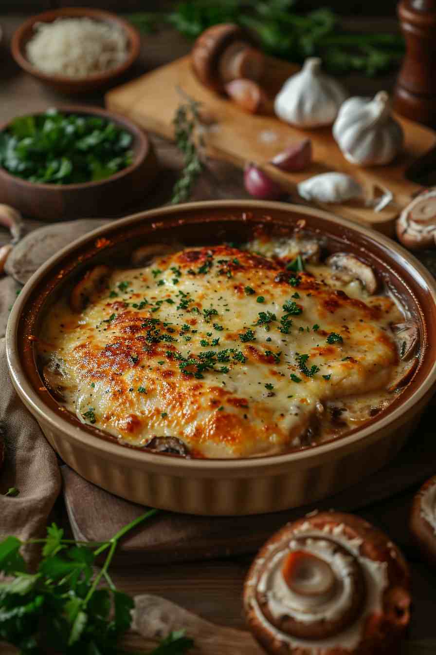 Baked Chicken with Mushrooms and Cheese