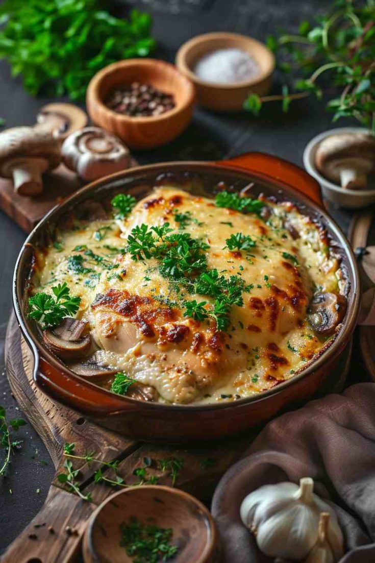 Baked Chicken with Mushrooms and Cheese