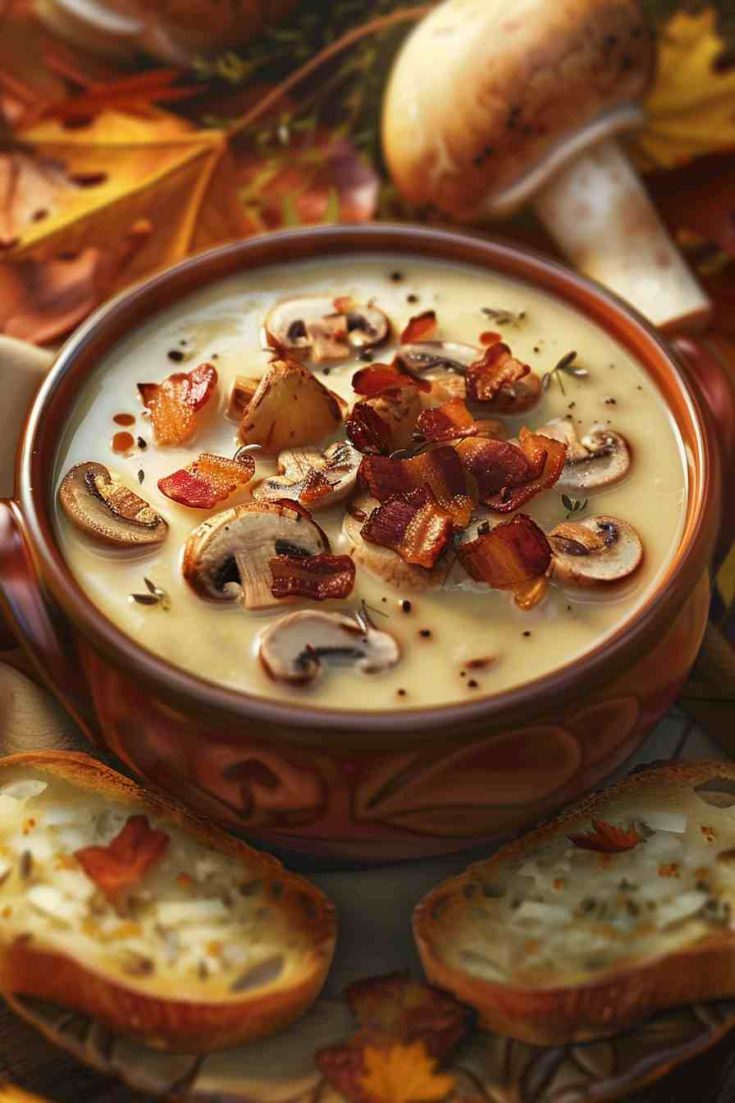 Creamy Mushroom Soup with Bacon