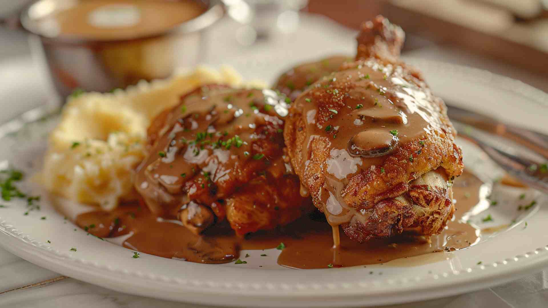 Crispy Chicken with Mushroom Gravy