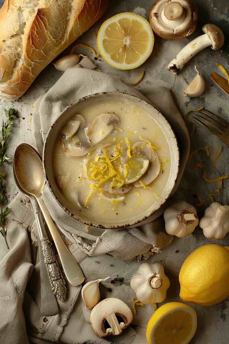 Garlic Mushroom Soup with Lemon Zest