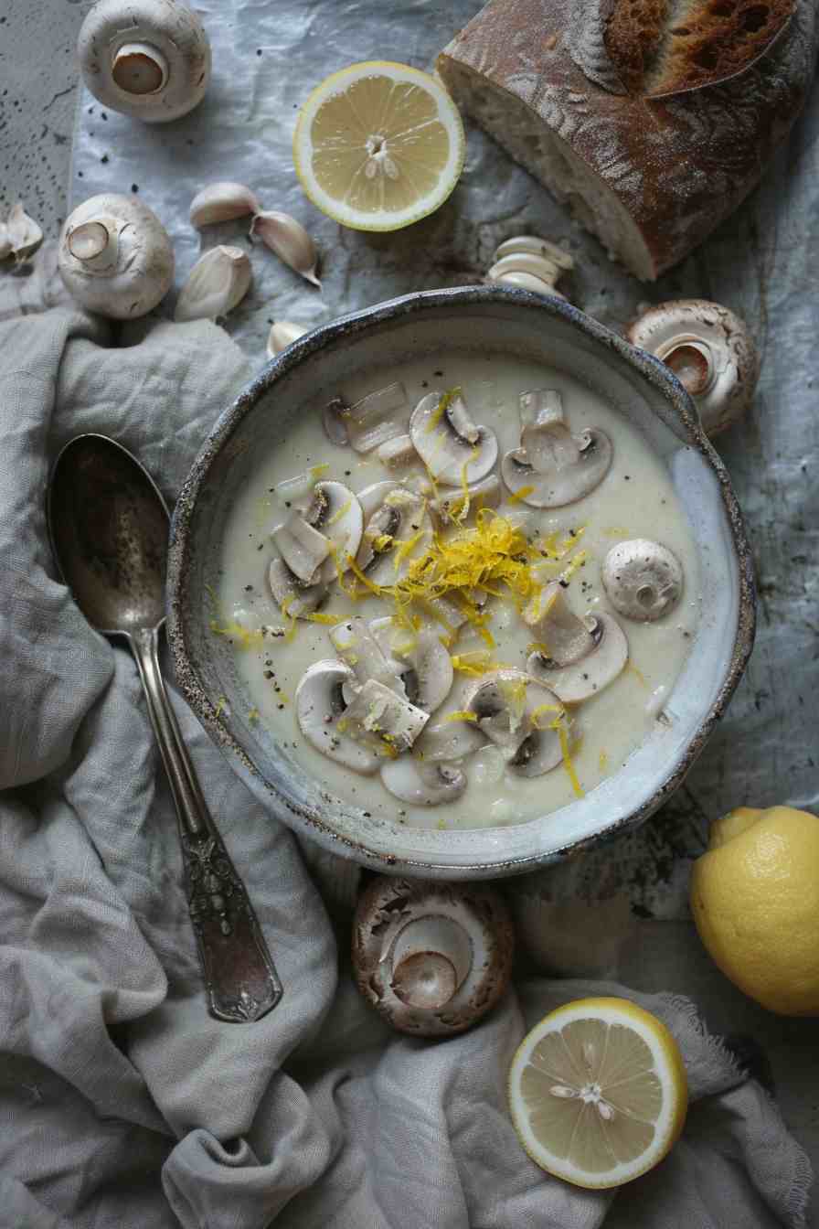 Garlic Mushroom Soup with Lemon Zest