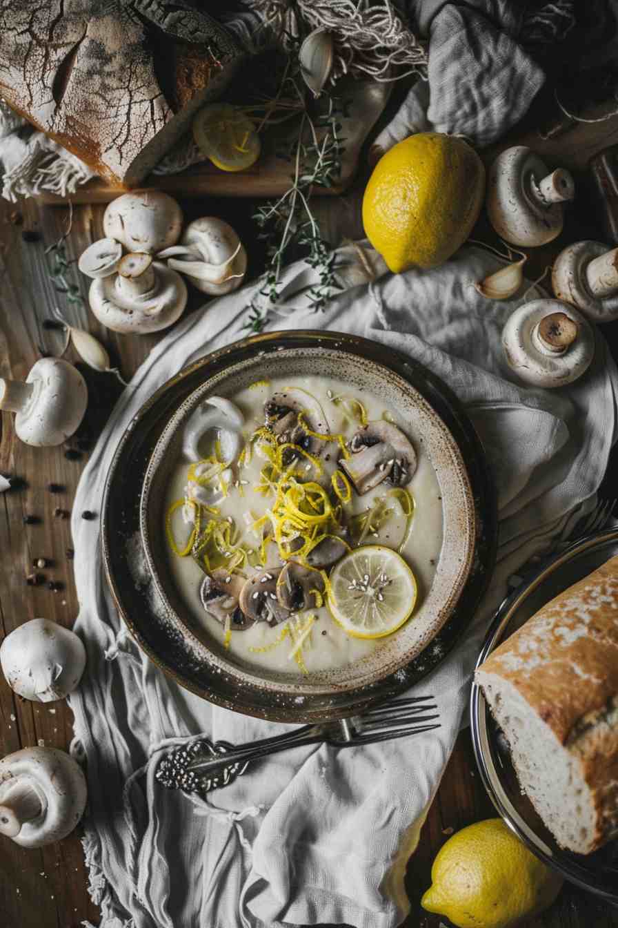 Garlic Mushroom Soup with Lemon Zest