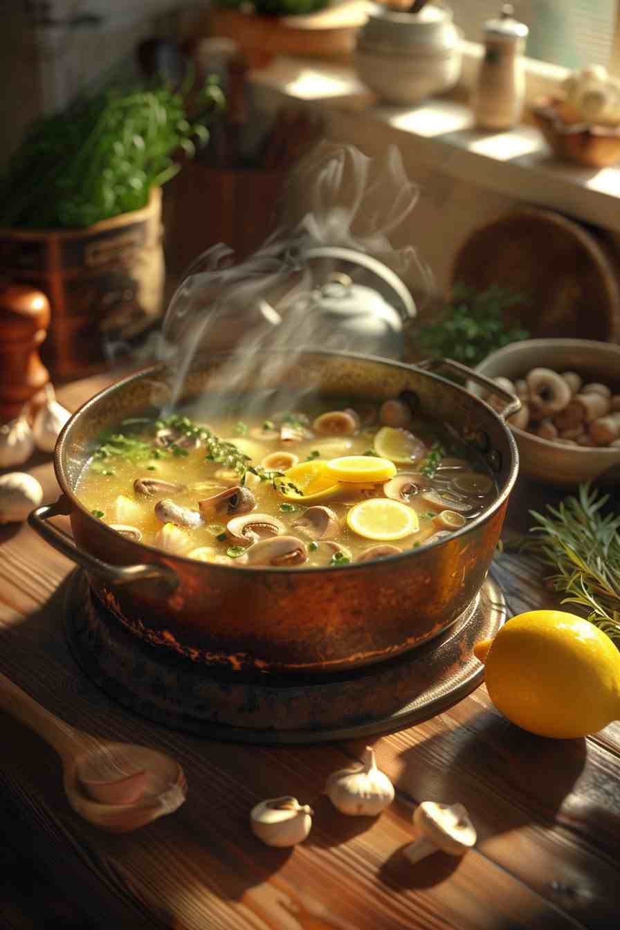 Garlic Mushroom Soup with Lemon Zest