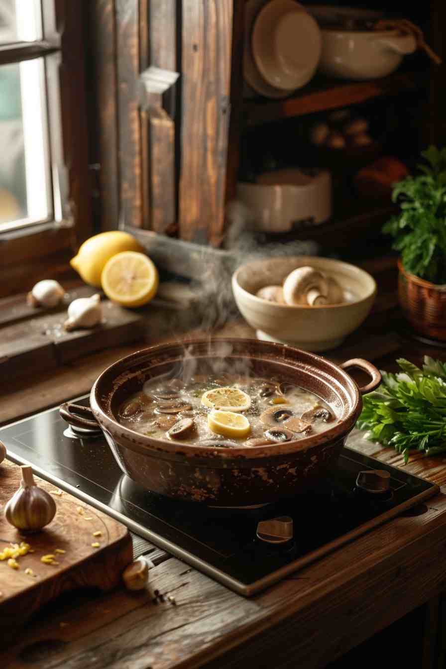 Garlic Mushroom Soup with Lemon Zest