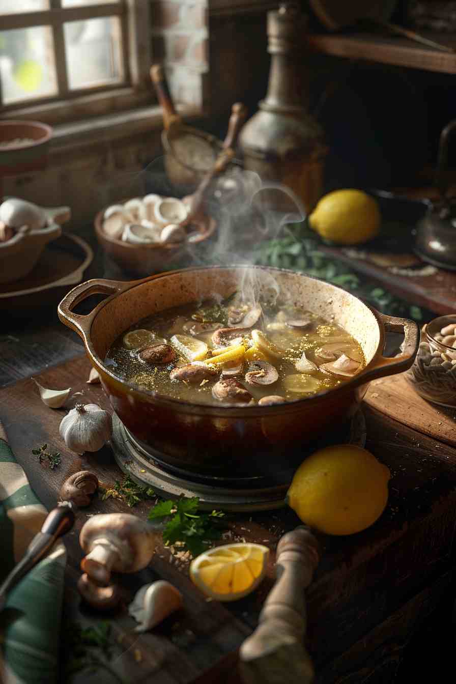 Garlic Mushroom Soup with Lemon Zest