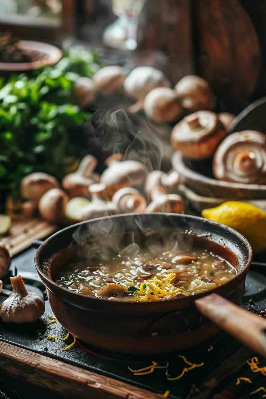 Garlic Mushroom Soup with Lemon Zest