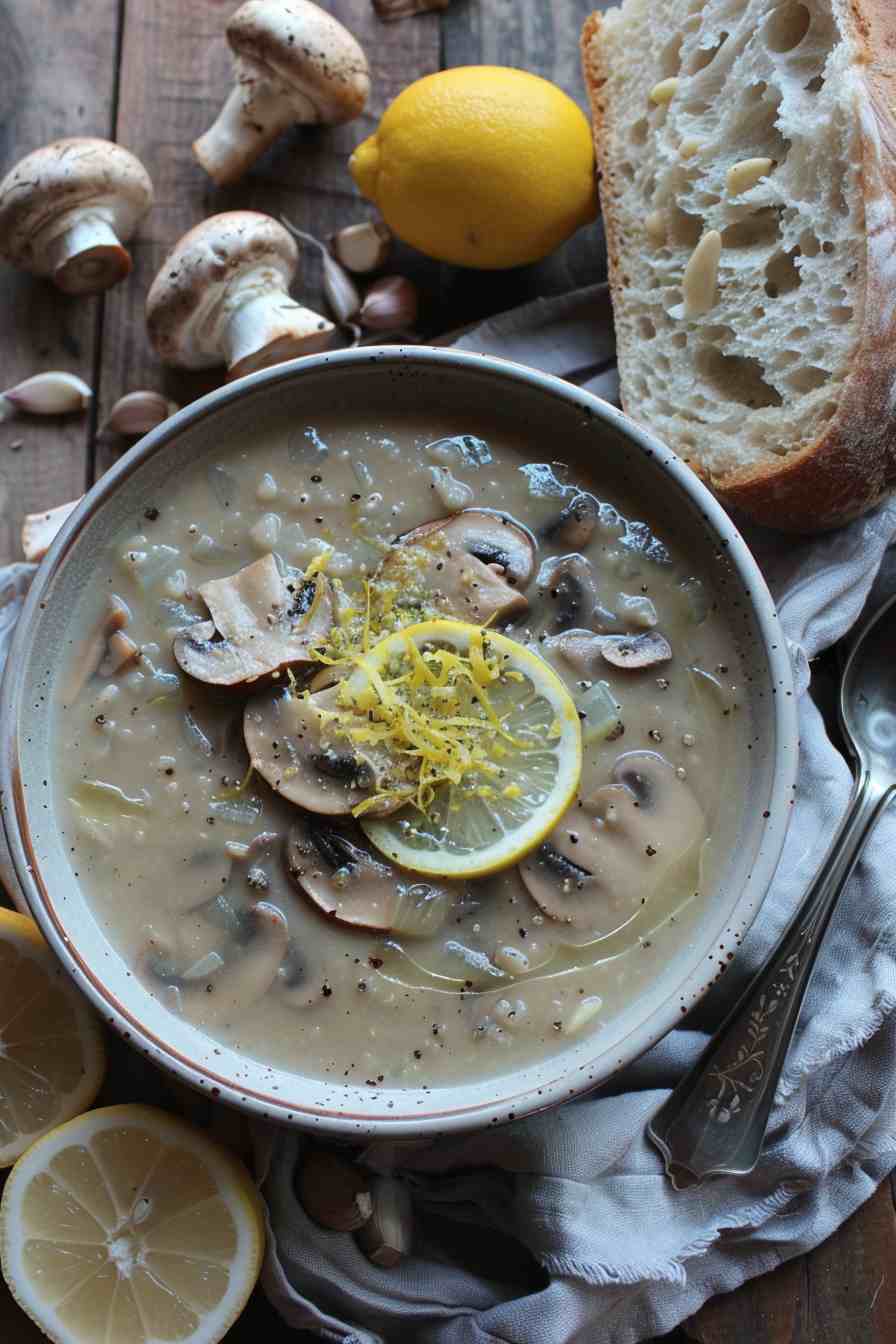 Garlic Mushroom Soup with Lemon Zest