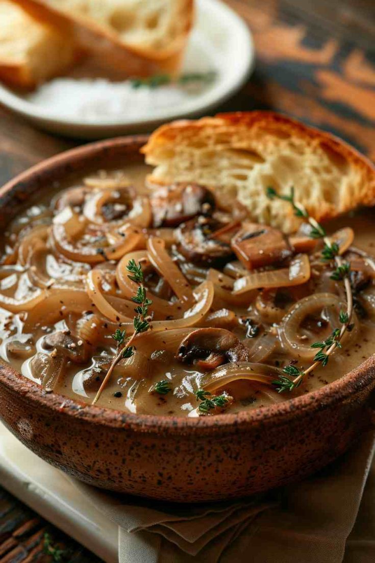 Mushroom Soup with Caramelized Onions