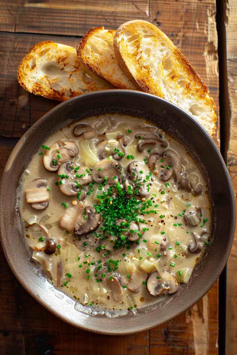 Mushroom Soup with Crispy Leeks