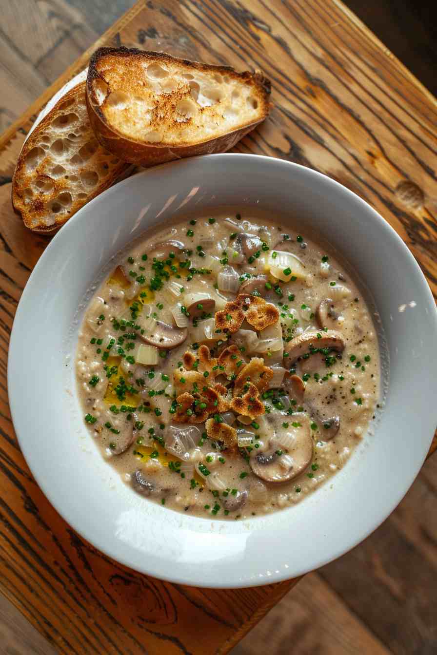 Mushroom Soup with Crispy Leeks