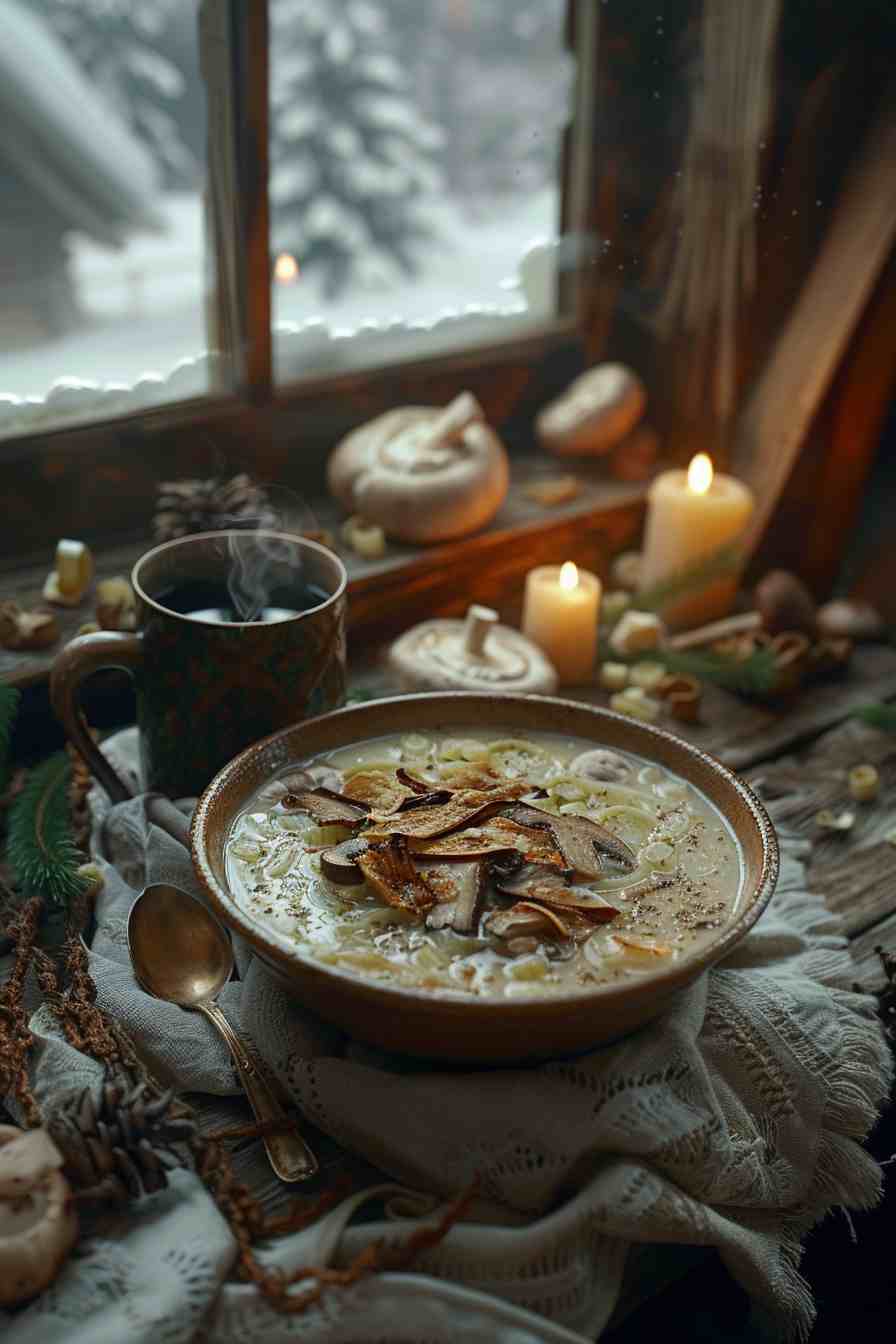 Mushroom Soup with Crispy Leeks