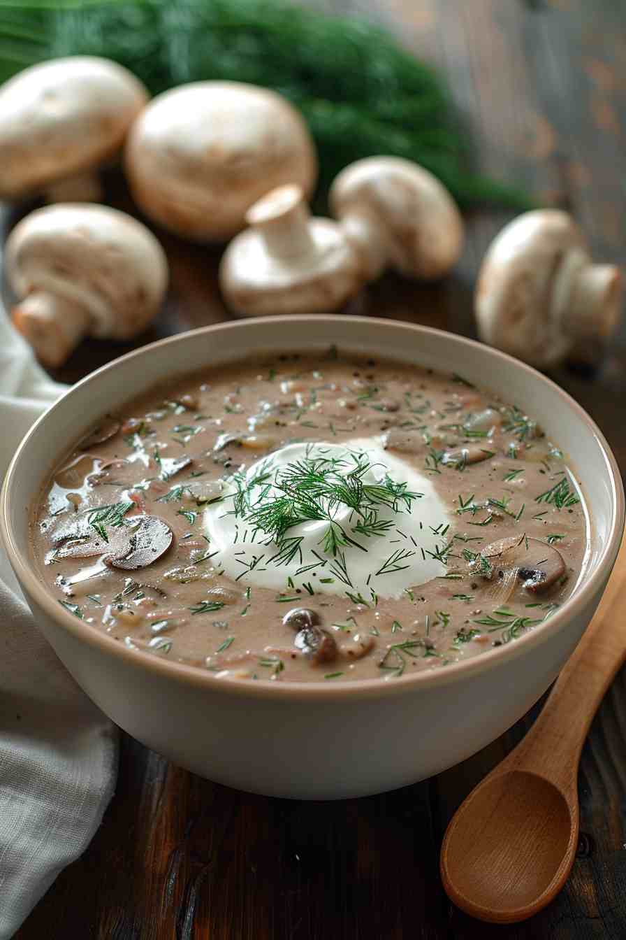 Mushroom Soup with Dill and Sour Cream