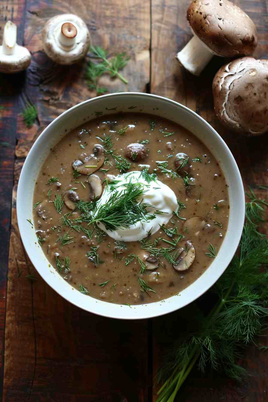 Mushroom Soup with Dill and Sour Cream