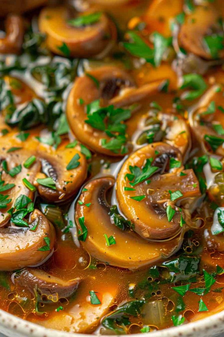 Mushroom Soup with Spinach & Herbs