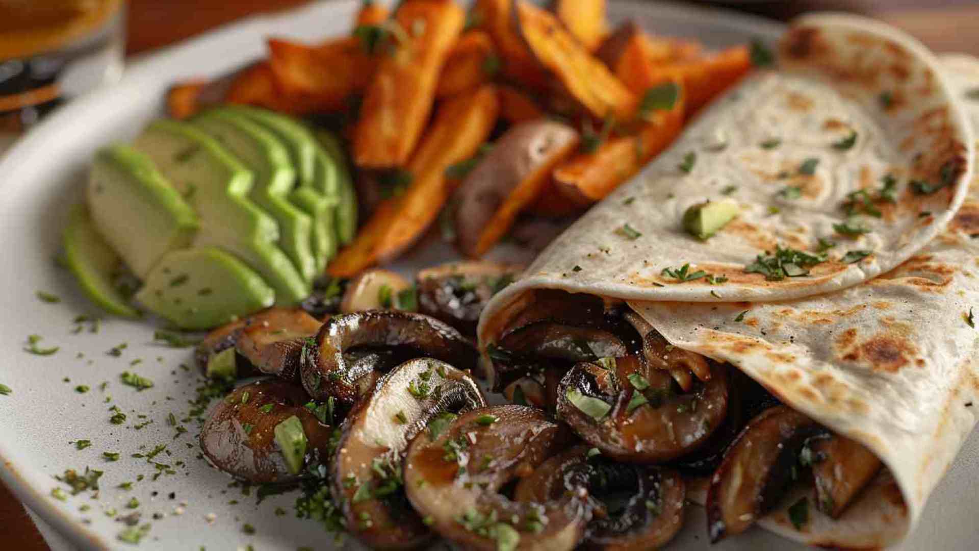 Roasted Mushroom and Avocado Wrap