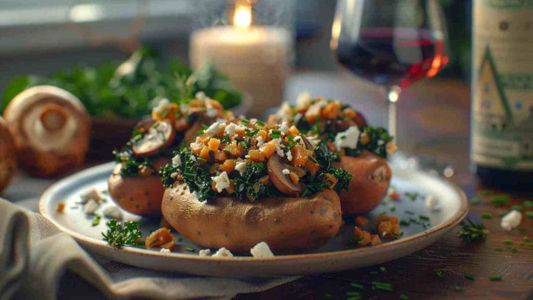 Mushroom & Kale Stuffed Sweet Potatoes