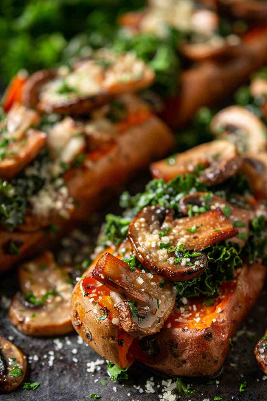 Mushroom & Kale Stuffed Sweet Potatoes Mushroom & Kale Stuffed Sweet Potatoes