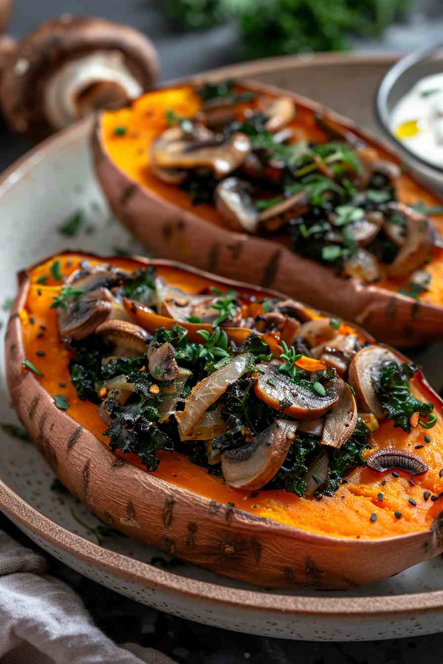 Mushroom & Kale Stuffed Sweet Potatoes Mushroom & Kale Stuffed Sweet Potatoes