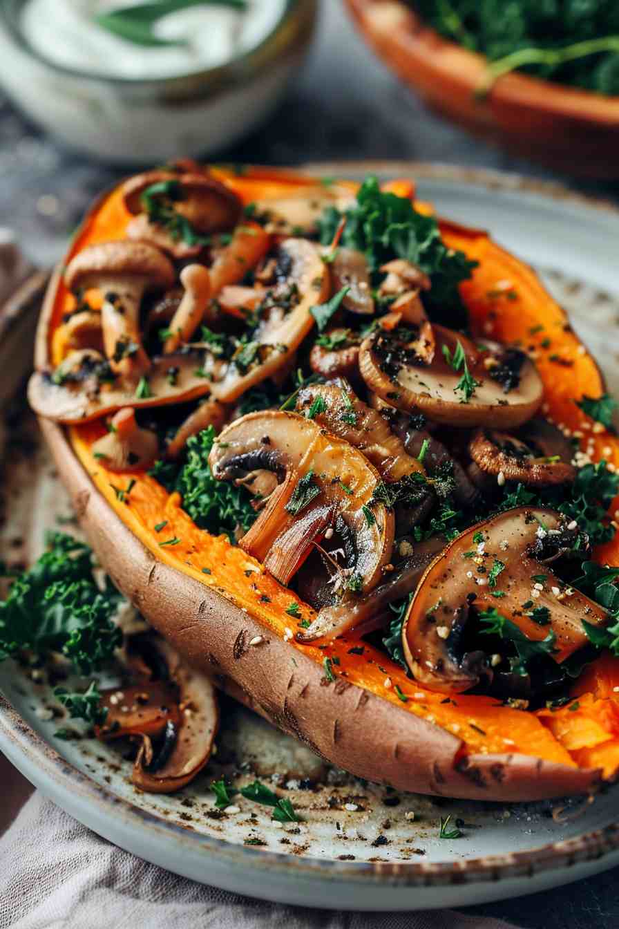 Mushroom & Kale Stuffed Sweet Potatoes Mushroom & Kale Stuffed Sweet Potatoes