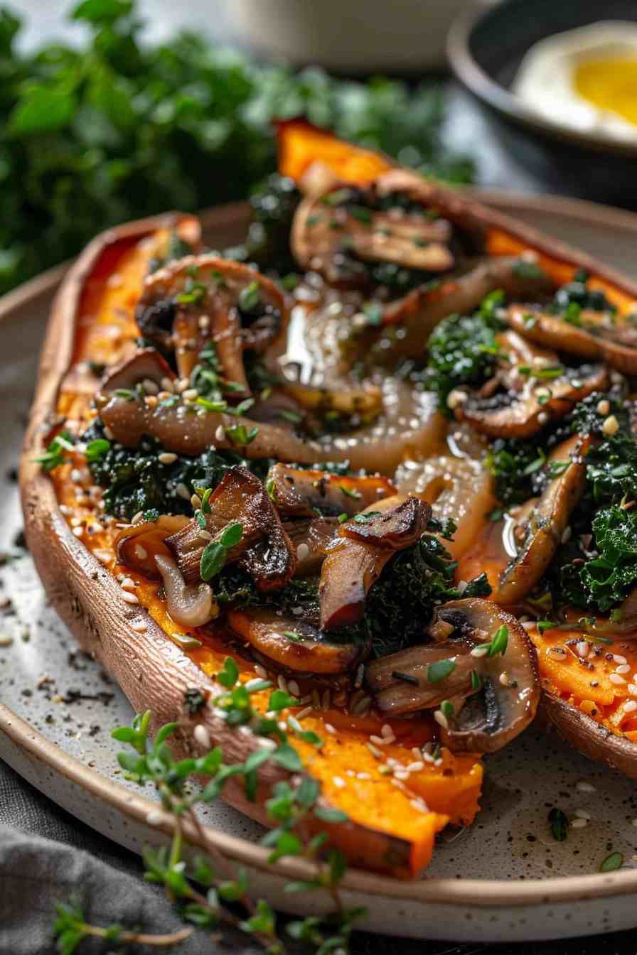 Mushroom & Kale Stuffed Sweet Potatoes Mushroom & Kale Stuffed Sweet Potatoes