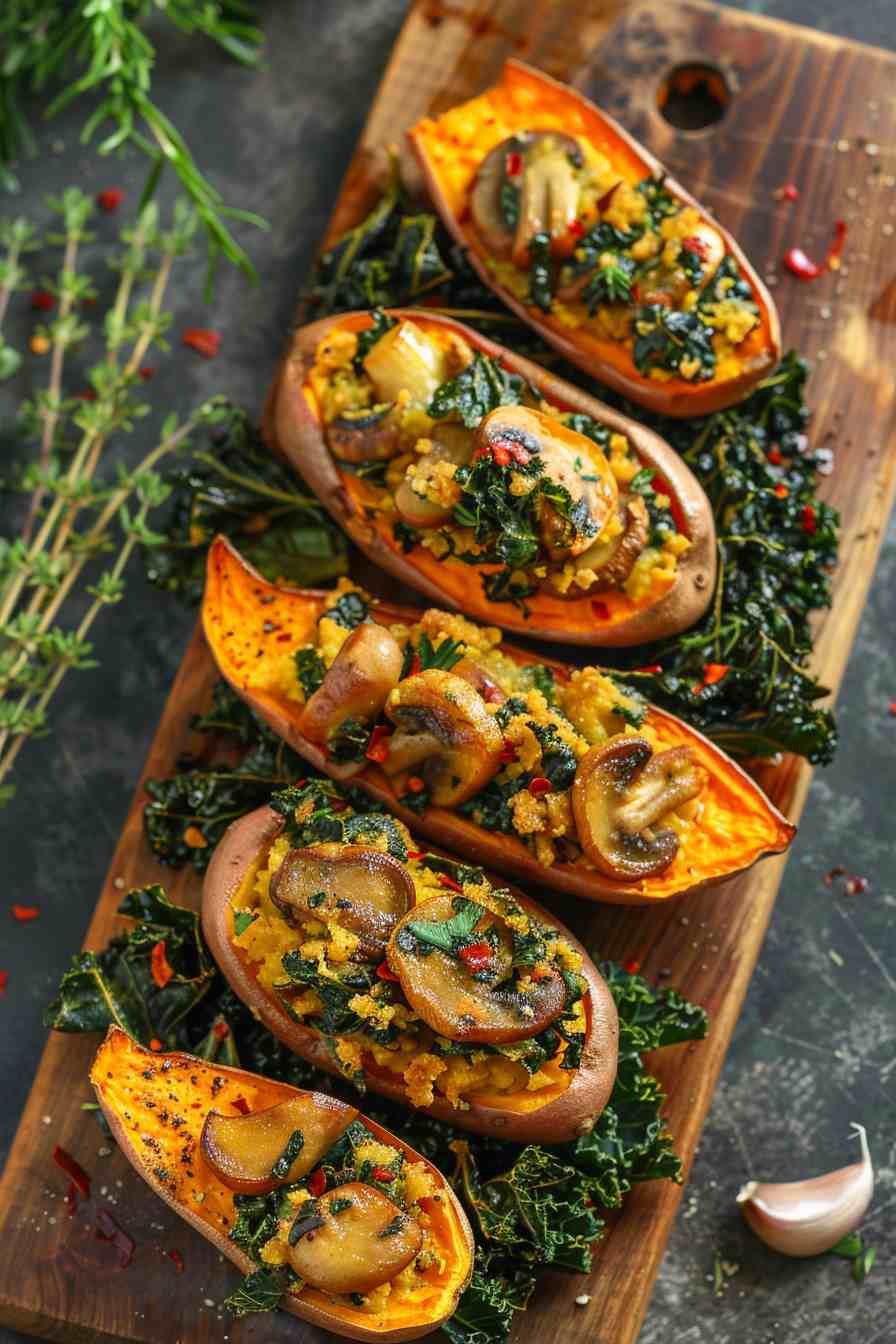 Mushroom & Kale Stuffed Sweet Potatoes Mushroom & Kale Stuffed Sweet Potatoes
