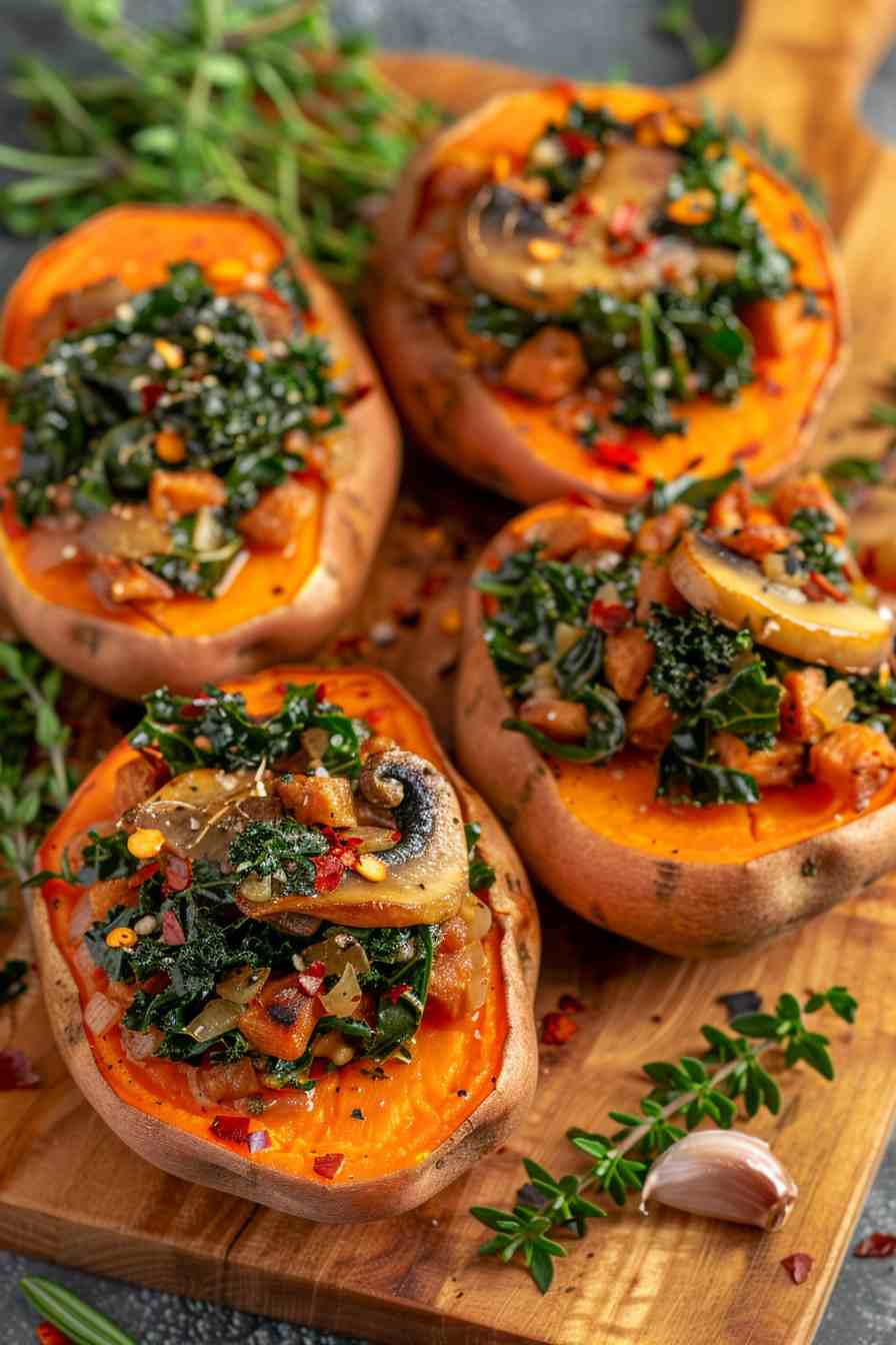Mushroom & Kale Stuffed Sweet Potatoes Mushroom & Kale Stuffed Sweet Potatoes