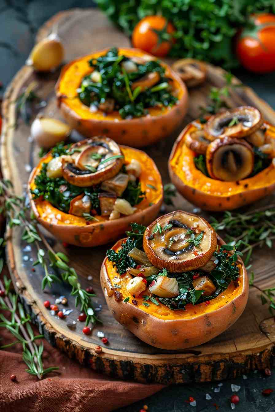 Mushroom & Kale Stuffed Sweet Potatoes Mushroom & Kale Stuffed Sweet Potatoes