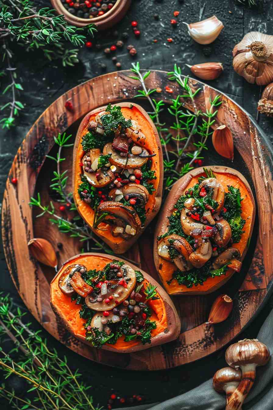 Mushroom & Kale Stuffed Sweet Potatoes Mushroom & Kale Stuffed Sweet Potatoes