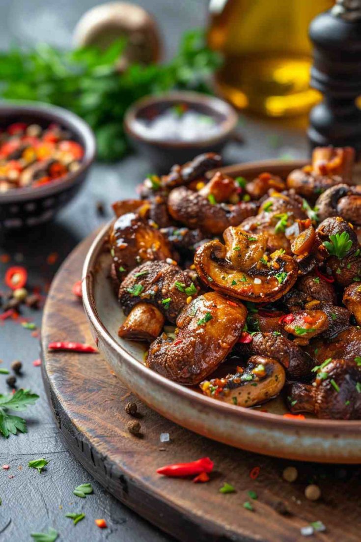 Cajun Fried Mushrooms with Garlic Sauce.