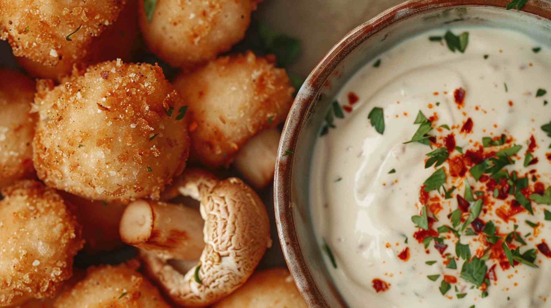 Crispy Fried Mushrooms with Spicy Ranch Dip