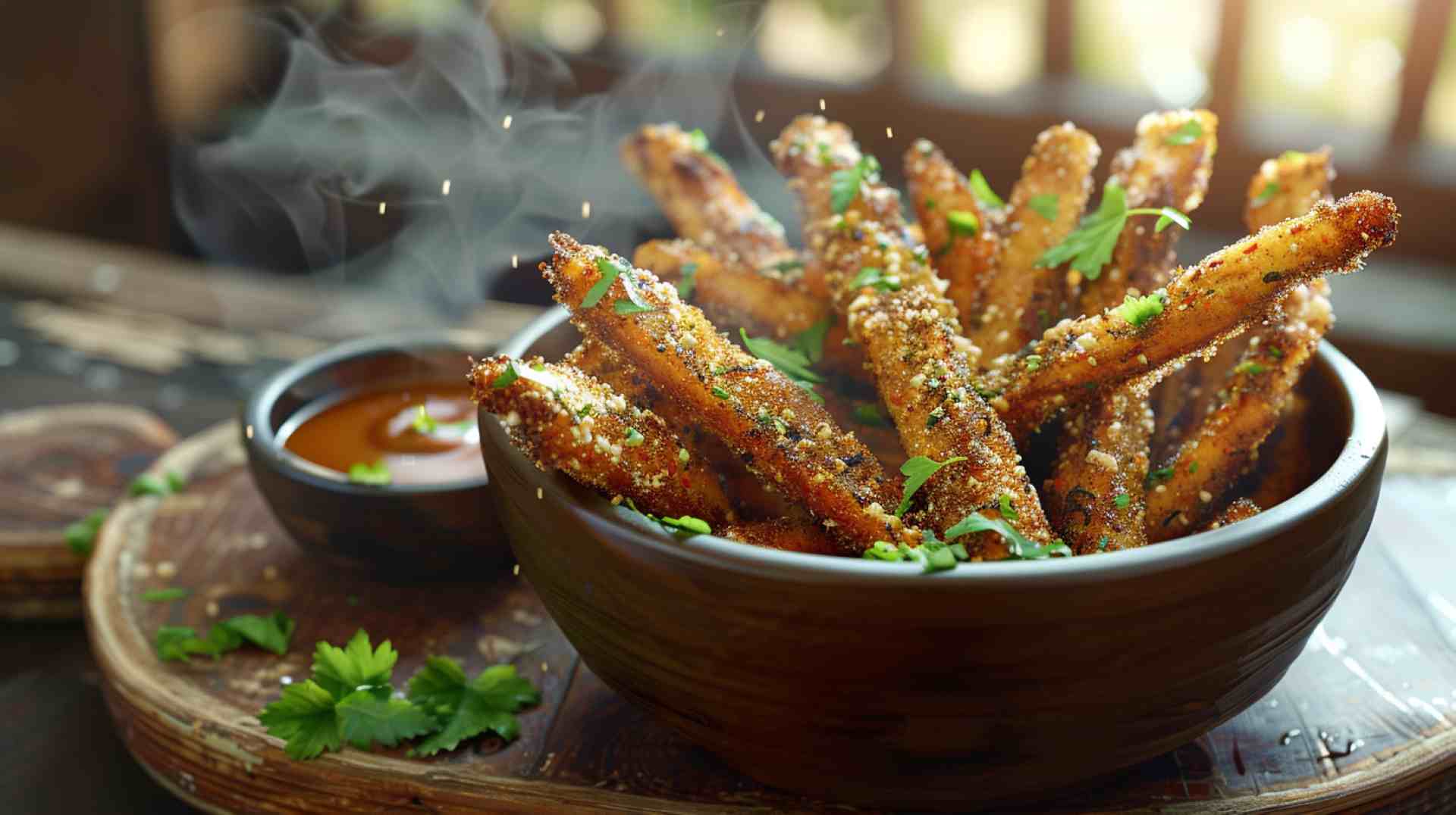 Crispy Portabella Mushroom Fries with Spicy Dip