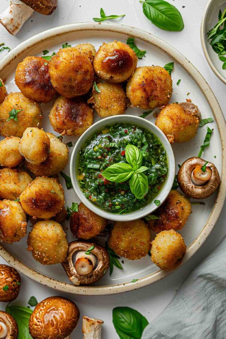 Fried Mushrooms with Herb Dipping Sauce