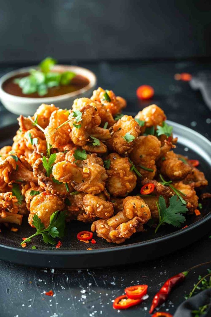 Fried Mushrooms with Smoky BBQ Sauce