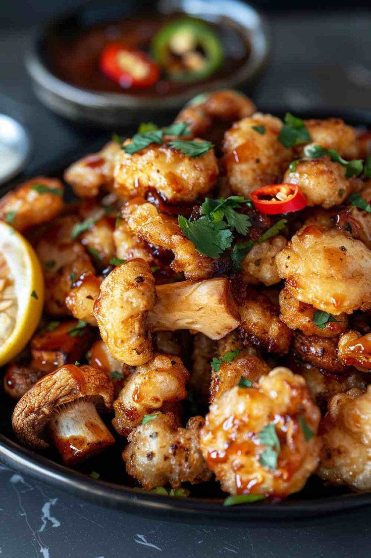 Fried Mushrooms with Smoky BBQ Sauce