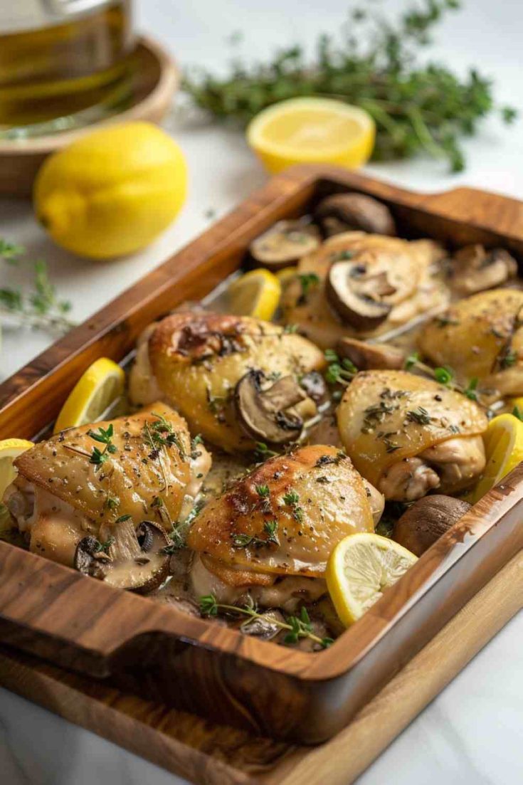 Lemon Garlic Chicken and Mushroom Bake