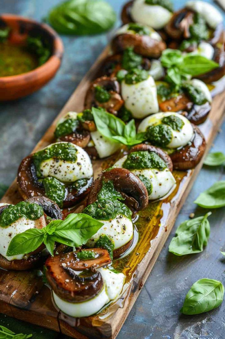 Pesto and Mozzarella Mushrooms