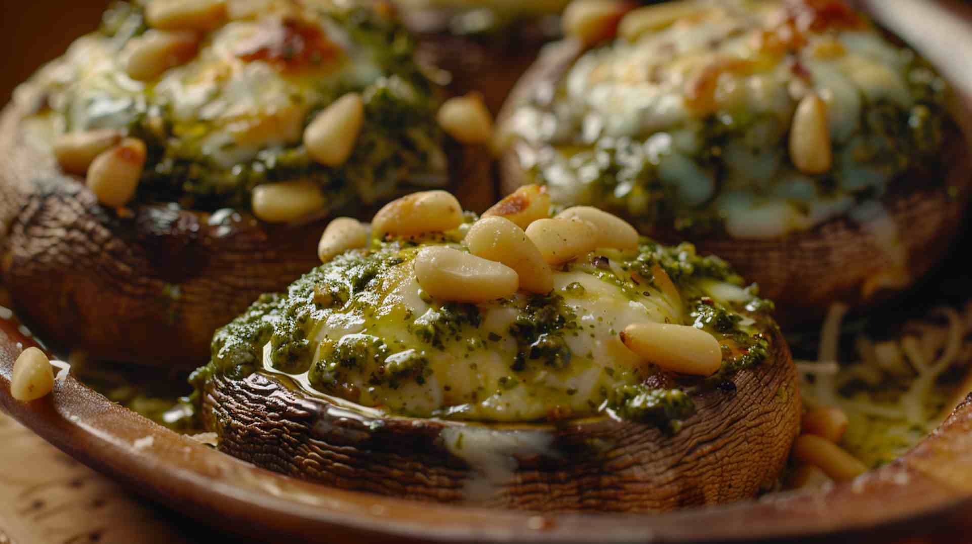 Pesto and Mozzarella Mushrooms