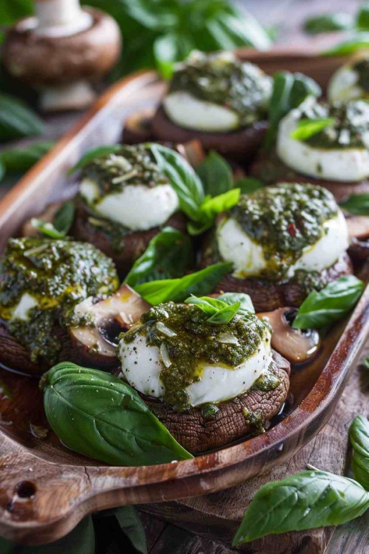 Pesto and Mozzarella Mushrooms