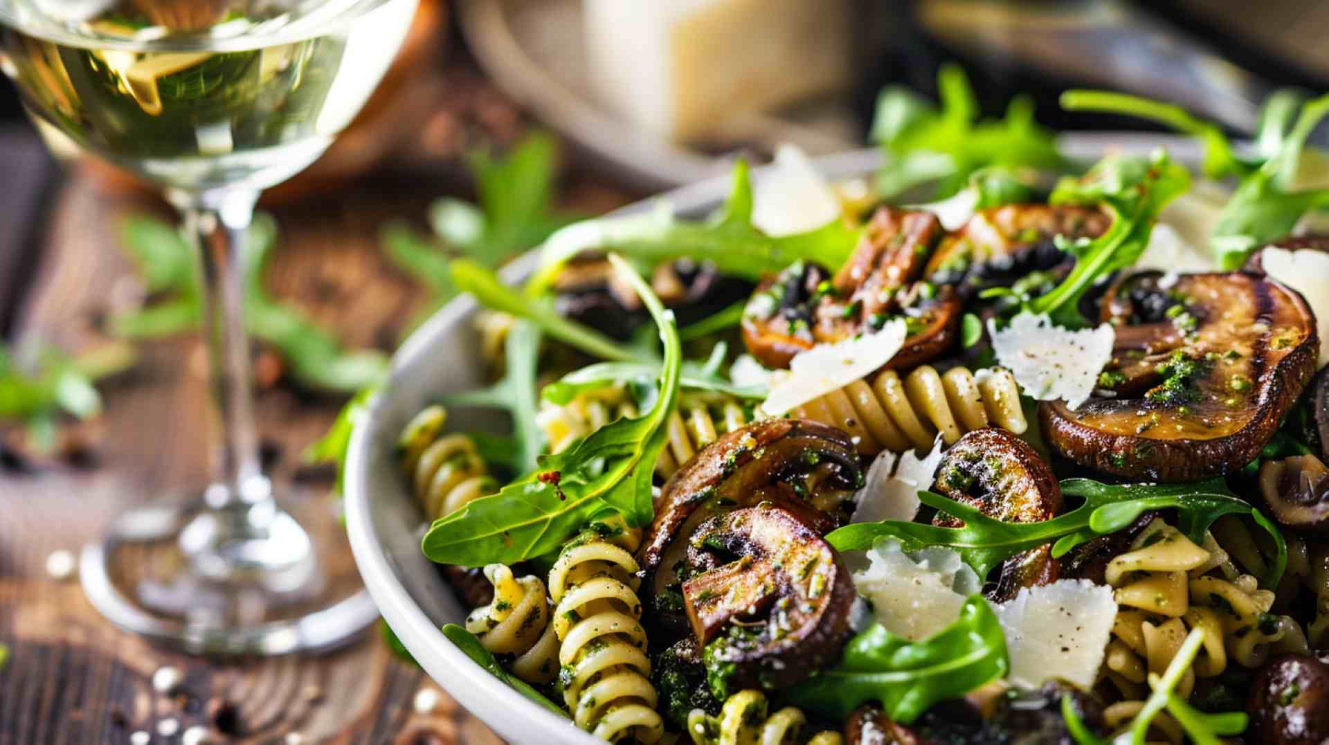 Portabella Mushroom Pasta Salad with Pesto Dressing