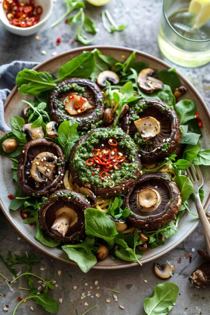 Portabella Mushroom Pasta Salad with Pesto Dressing