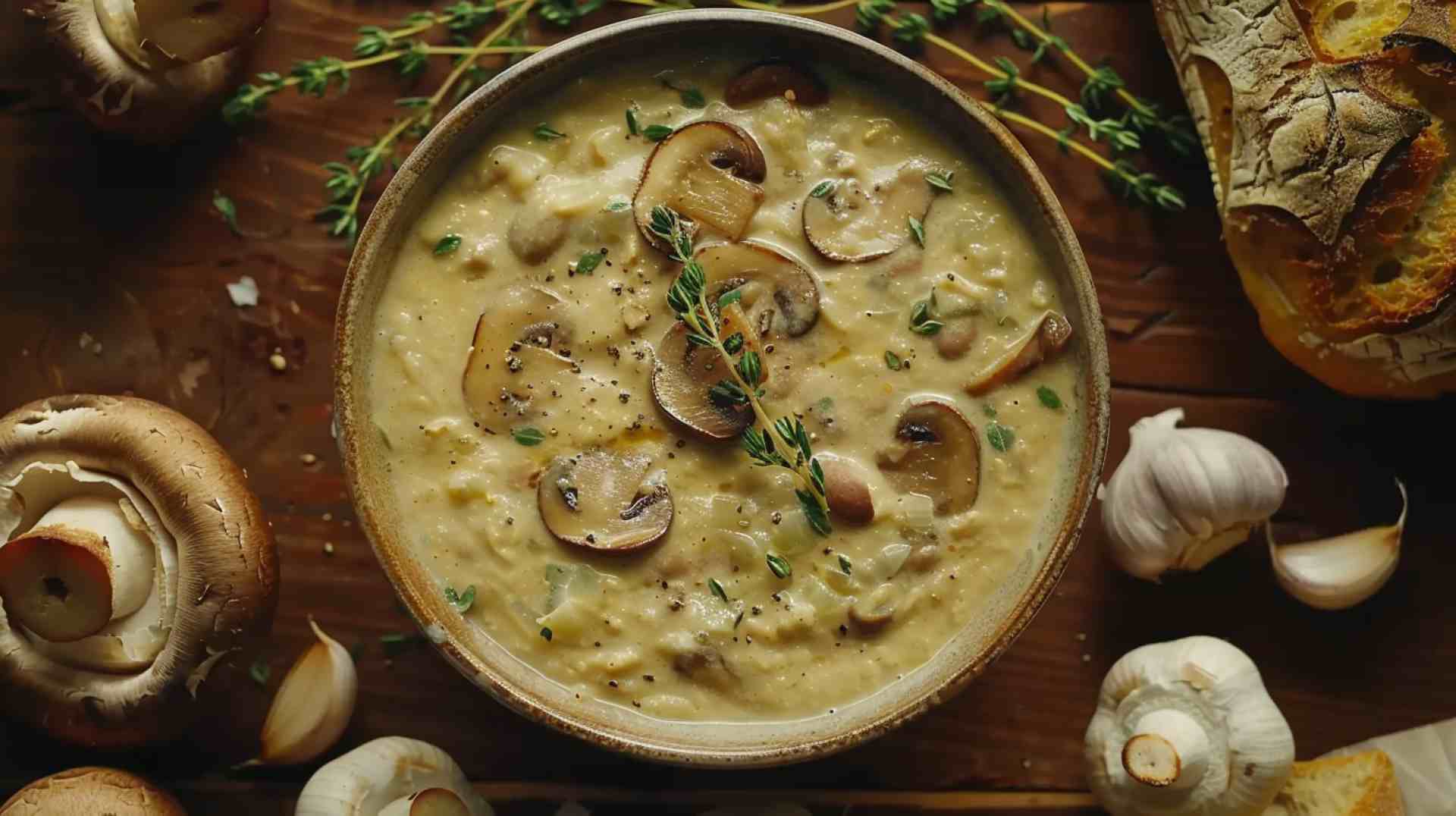 Portabella Mushroom Soup with Thyme and Garlic