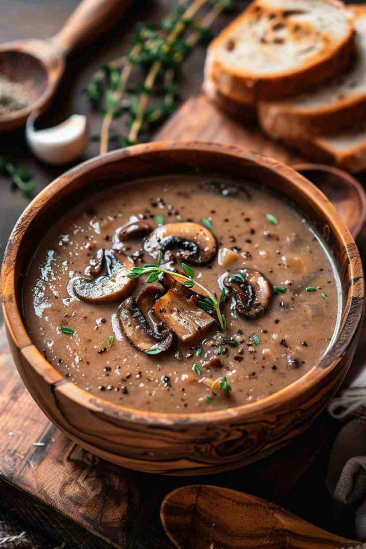 Portabella Mushroom Soup with Thyme and Garlic