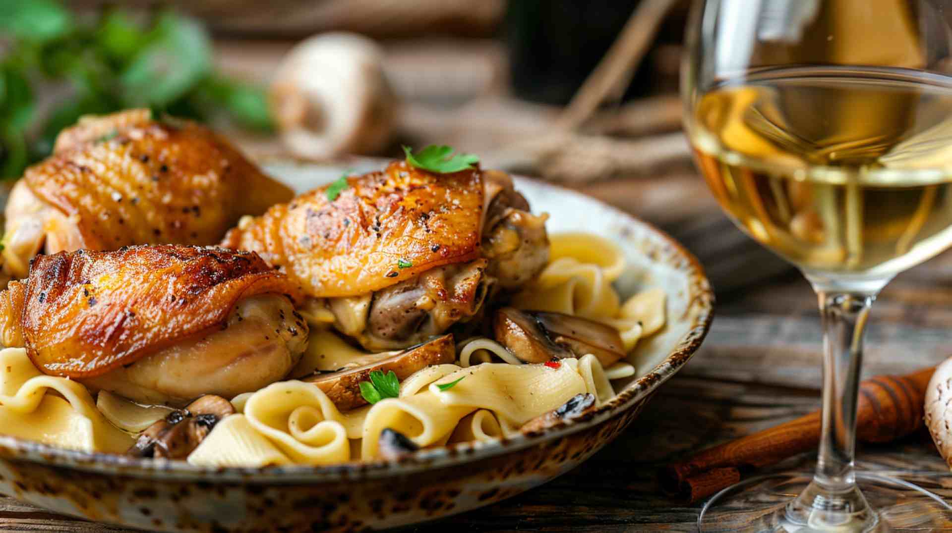 Sautéed Chicken and Mushrooms in Wine Sauce