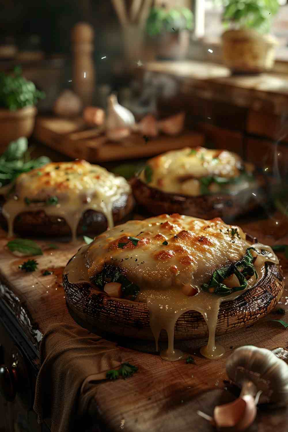 Stuffed Portabella Mushrooms with Garlic & Spinach