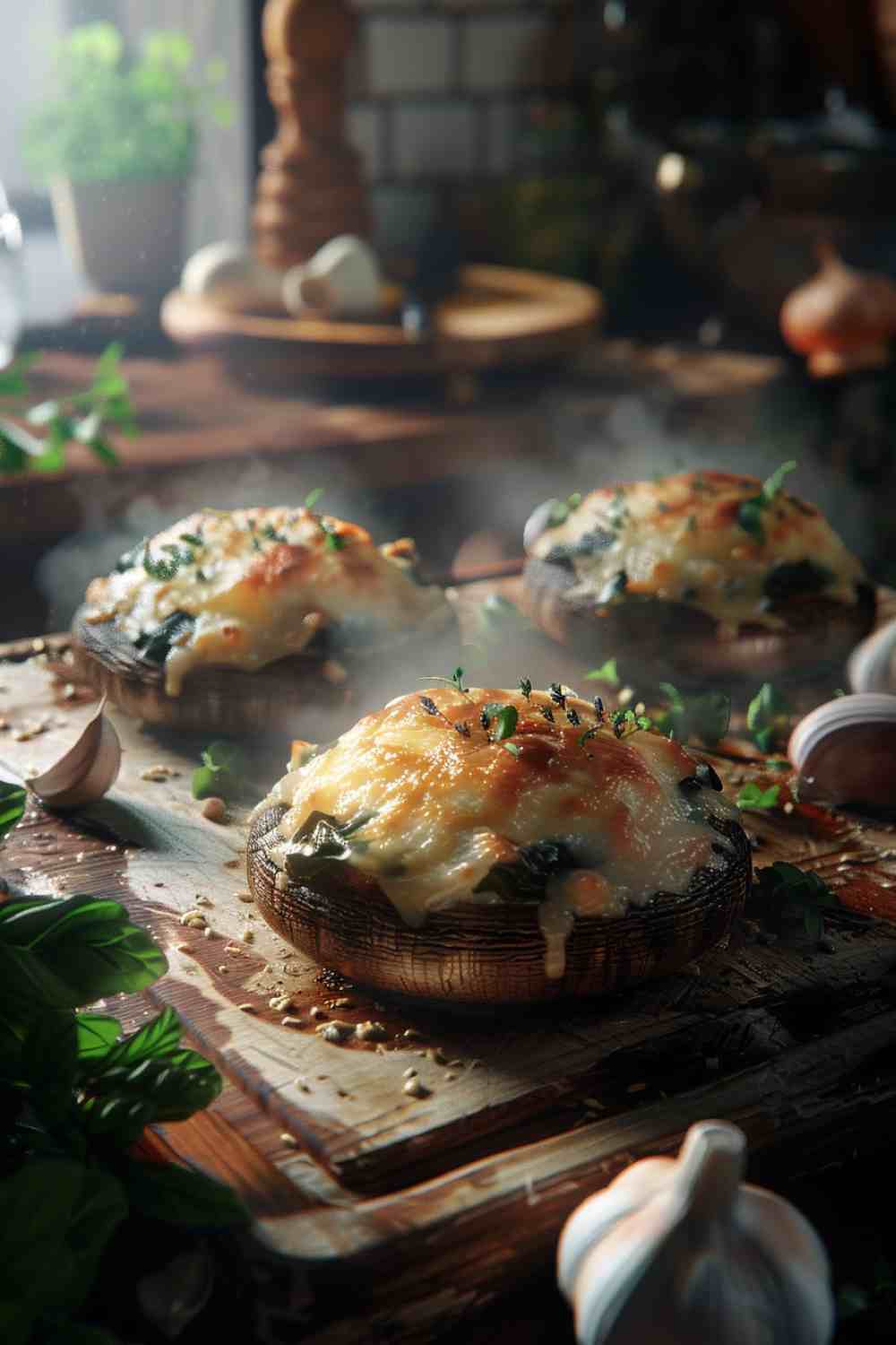 Stuffed Portabella Mushrooms with Garlic & Spinach