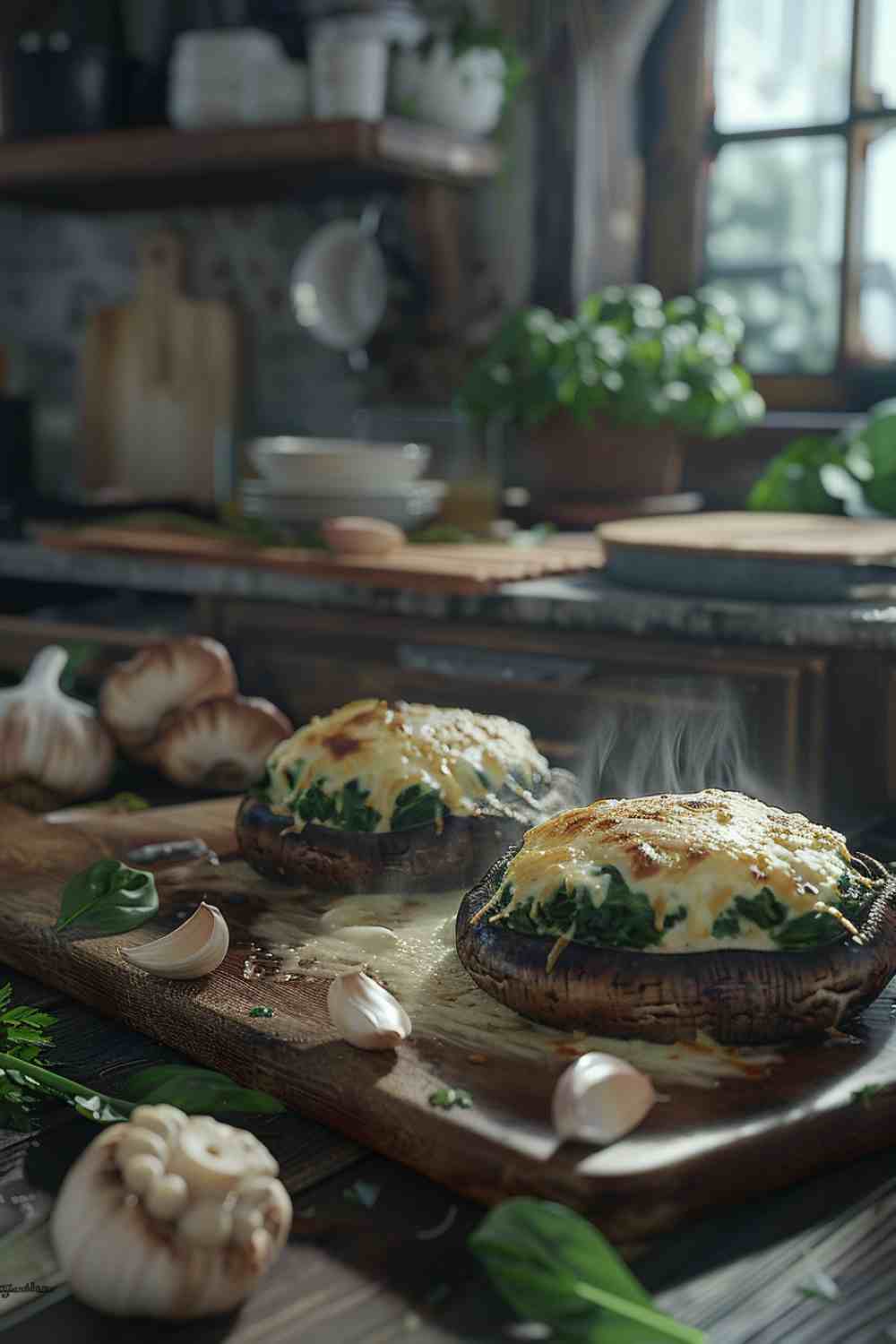 Stuffed Portabella Mushrooms with Garlic & Spinach