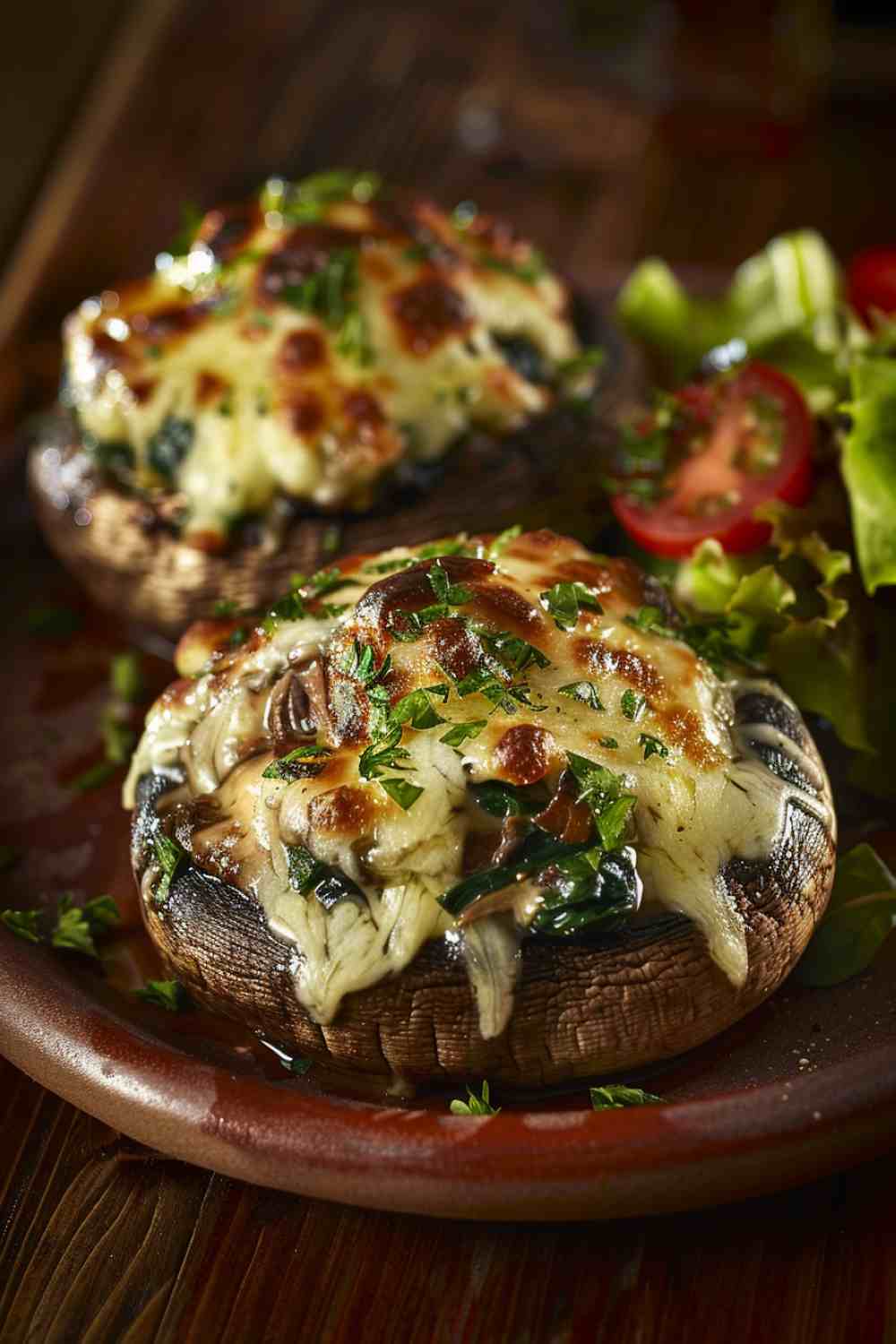 Stuffed Portabella Mushrooms with Garlic & Spinach