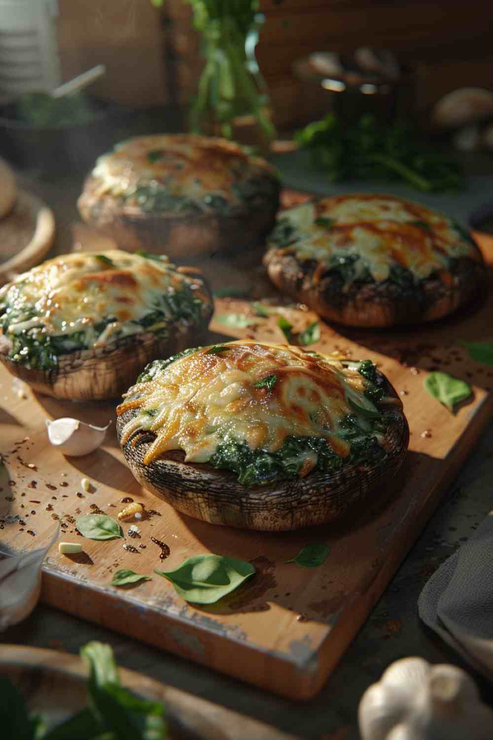 Stuffed Portabella Mushrooms with Garlic & Spinach