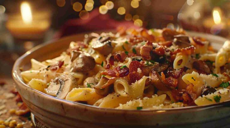 Mushroom and Bacon Penne Bake